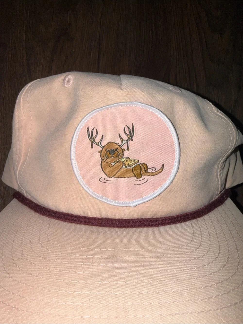 Light Pink Otterly Waffles in Washington State Patch Hat with Maroon Trim